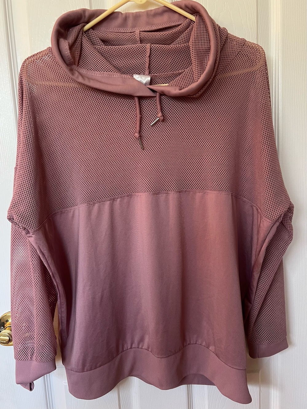 CALI Sport SZ L Chunky Mesh Pullover Hoodie Stretch Mauve Pink Athleisure Yoga